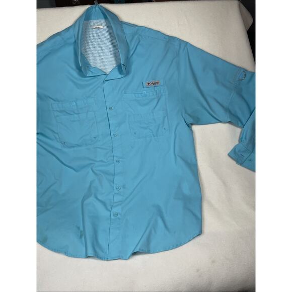 Columbia Men's Shirt PFG 2XL Long Sleeve - Aqua EUC - Picture 2 of 8